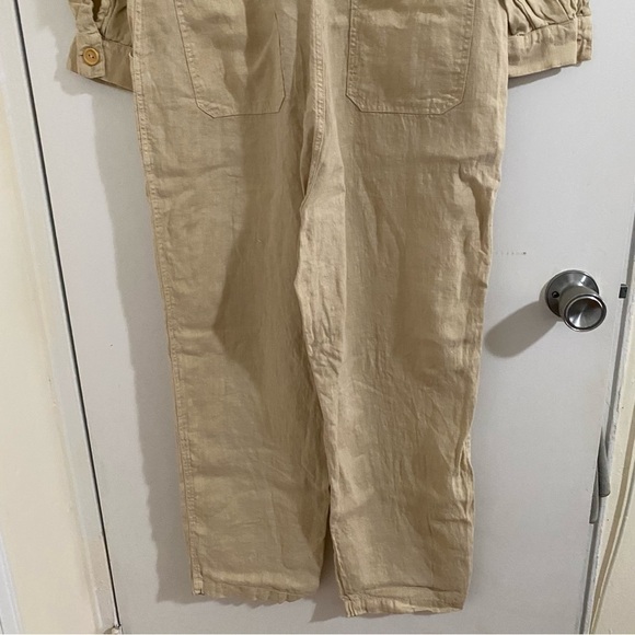 Mate the Label Linen Long Sleeve Jumpsuit Natural Sz Large - Picture 8 of 14
